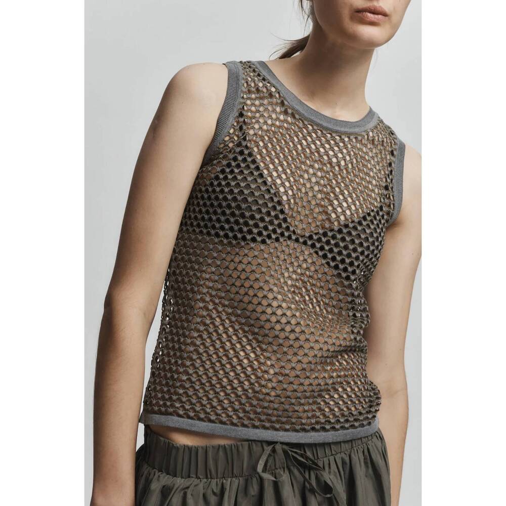 NEW SAINT ART perla open weave tank top in olive grey
